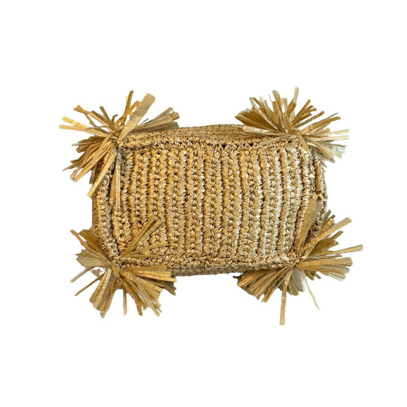 Sondra Roberts Boho Beach Fringe Squared Natural Straw Raffia Weave Bag Purse - Picture 5 of 15
